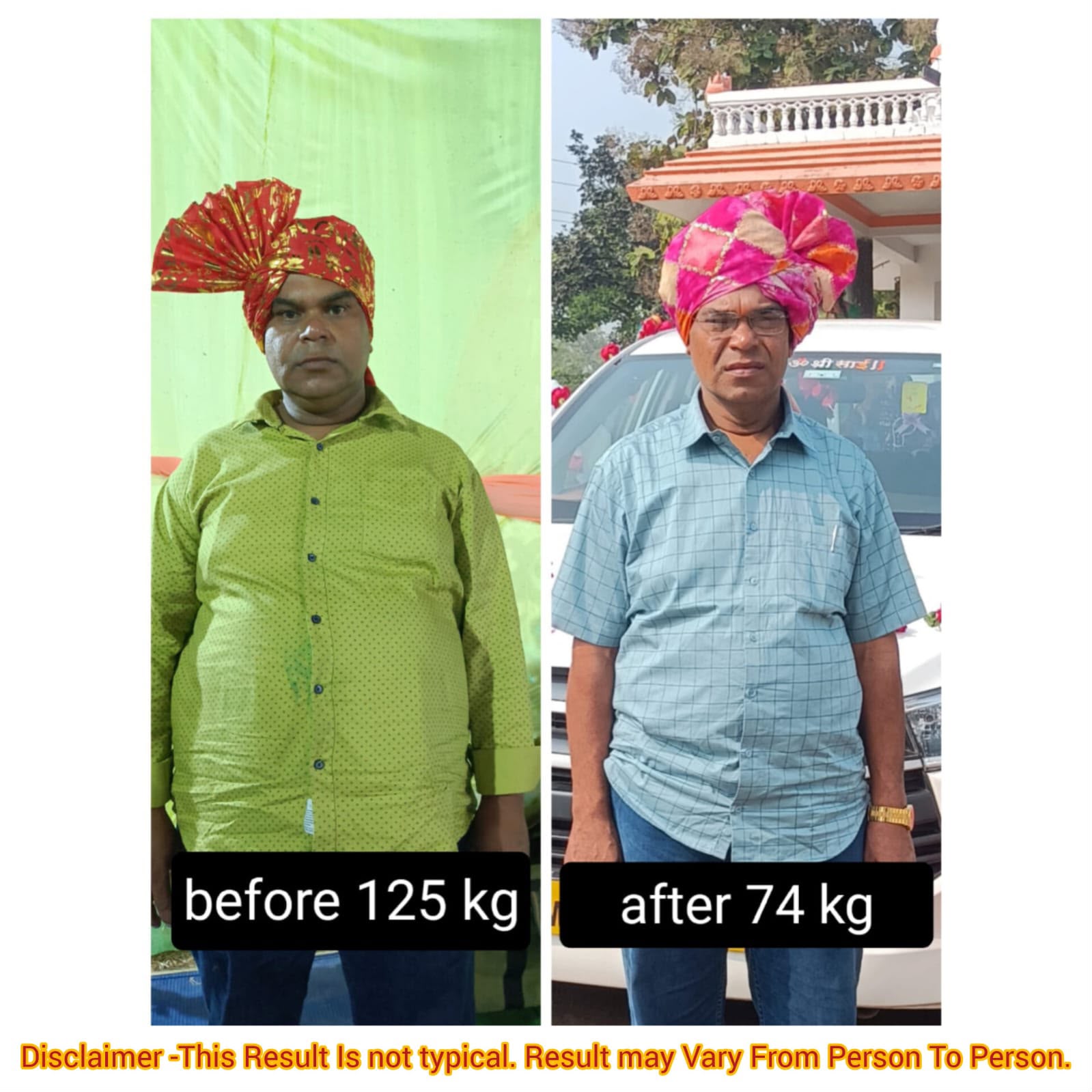 सदस्य का Before 125 kg से After 74 kg परिणाम