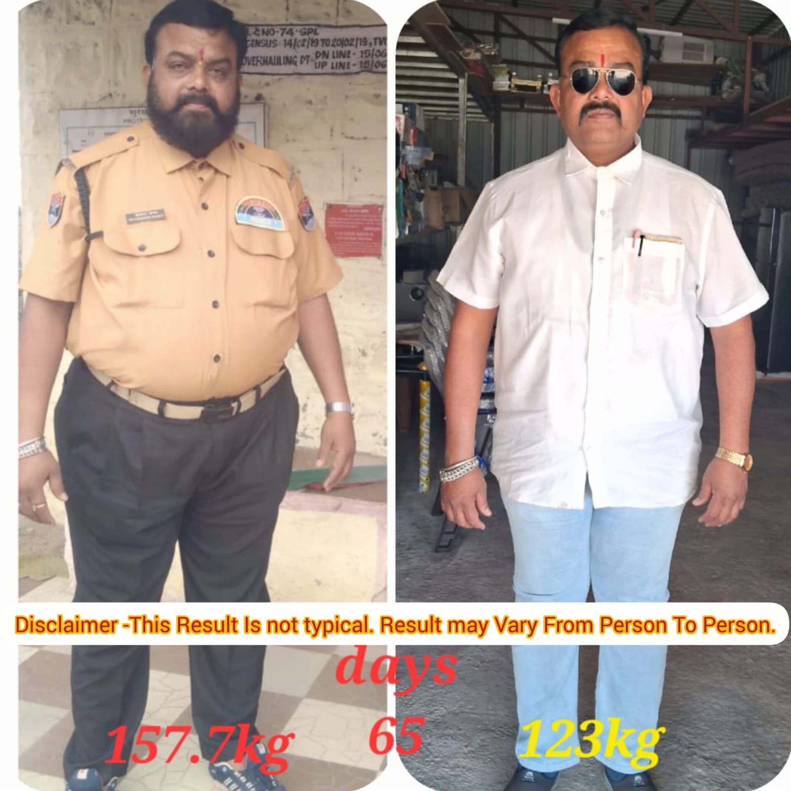 सदस्य का 65 दिनों में 157.7 kg से 123 kg परिणाम